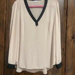 DKNYC Cream Blouse with Black Trim